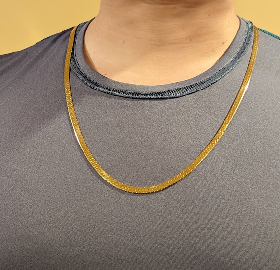 Unisex 30 Inch 14K Solid Gold Herringbone Chain Etsy