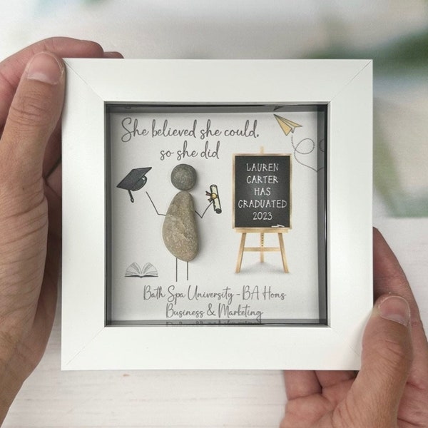 Personalised Graduation Pebble Picture - Framed Pebble Art - Graduation Gift 2023 - Graduation Gifts For Him Her - Congratulations - Grad