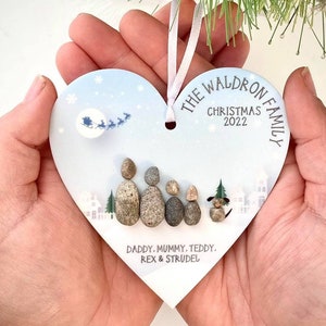 Christmas Family Personalised Pebble Bauble Pebble Decoration Ornament - Christmas Decorations Tree - Personalised Christmas Ornaments