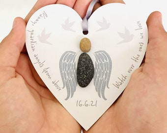 Personalised In Loving Memory Remembrance Hanging Heart Pebble Decoration - Sympathy Gift - Guardian Angel Keepsake - Christmas In Heaven