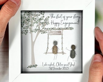 Personalised Engagement Pebble Art – Engagement 2026 Framed Picture - Proposal Pebble Art Gift - Him Her Pebble Picture  Engagement Keepsake