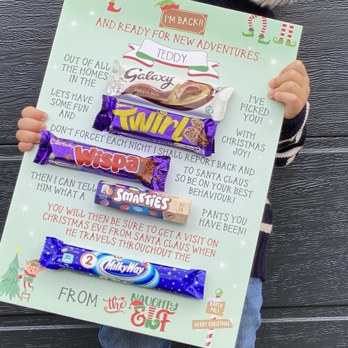 Personalised Elf Arrival Chocolate Message Board Chocolate Etsy UK