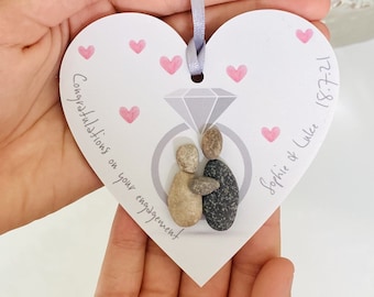 Personalized Engagement Pebble Heart Ornament - Keepsake Gift