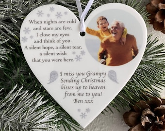 Remembrance Personalised Photo Hanging Heart Pebble Decoration | Christmas Memorial Ornament | Guardian Angel | A Person We Love In Heaven