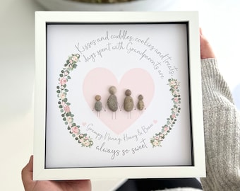 Personalised Grandparents Pebble Picture - Framed Pebble - Family Pebble Art - Gifts For Her - Christmas Day Birthday Gift Mum Grandparents