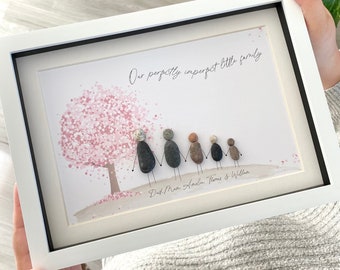 Personalised Family Pebble Picture - Family Blossom Tree - Family Pebble Art - Framed Pebble Art Picture - Mum Birthday Mothers Day Gift