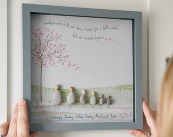 Personalised Family Pebble Picket Fence Picture - Family Pebble Art - Framed Pebble Picture - Mothers Day Or Birthday Gift Mum - Home Gifts