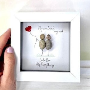 Personalised Love Couple Pebble Picture - Couple Valentines Gift - My Husband Wife My Rock Framed Pebble Picture - My Soulmate - Couple Gift