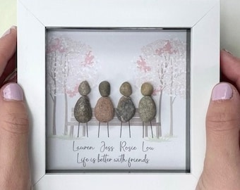 Personalised Friendship Pebble Art – Friends On Bench Pebble Picture - Birthday Friendship Gift - Gift For Friends - Christmas Friend Gift