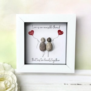 Personalised Love Couple Pebble Picture - Valentines Pebble Picture - Two Hearts Framed Pebble Picture - Valentines Gift For Wife Husband