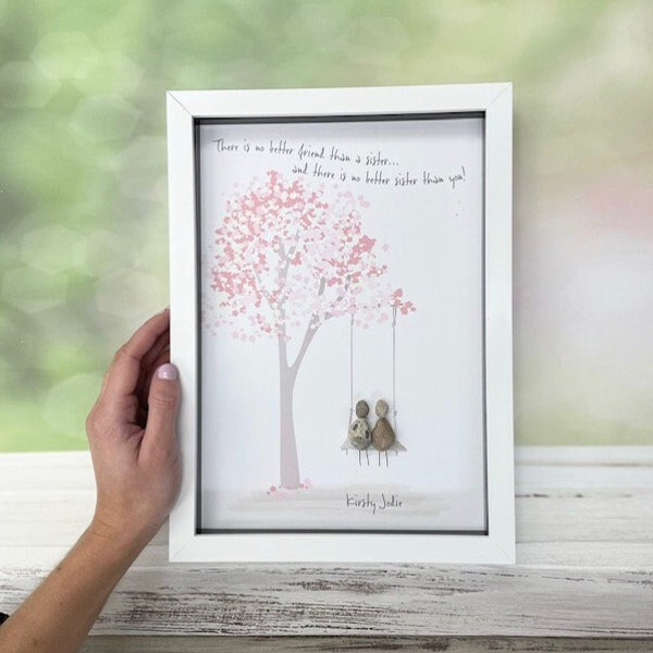 Personalisierte Schwester Kiesel Bild - Schwester Schaukel Gerahmtes Kiesel Bild - Schwester Weihnachtsgeschenk - Geburtstagsgeschenk Schwester - Geschenke für sie