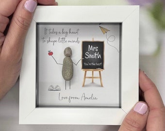 Personalised Teacher Pebble Picture - Framed Thank You Teacher Pebble Art - Teacher Appreciation End Of Term Christmas Gift - Thanks Teacher