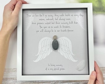 Personalised Guardian Angel Pebble Picture - Angel Pebble Art - Remembrance Gift Art - Bereavement Keepsake - Sympathy Christmas Mum Dad