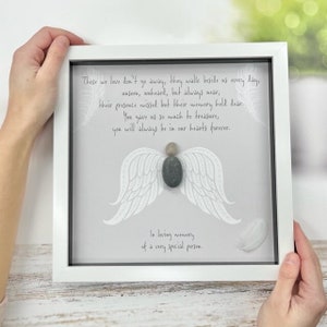 Personalised Memorial Pebble Picture - Guardian Angel Pebble Art - Framed Pebble Picture - Memorial Gift - Christmas Mum Dad Bereavement