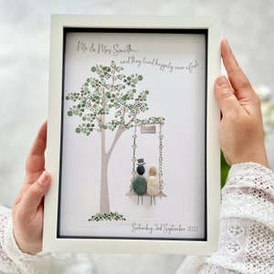 Personalised Wedding Swing Pebble Picture Pebble Art Wedding Framed Pebble Art Him & Her Pebble Art Gift Him And Her Wedding Gift image 3