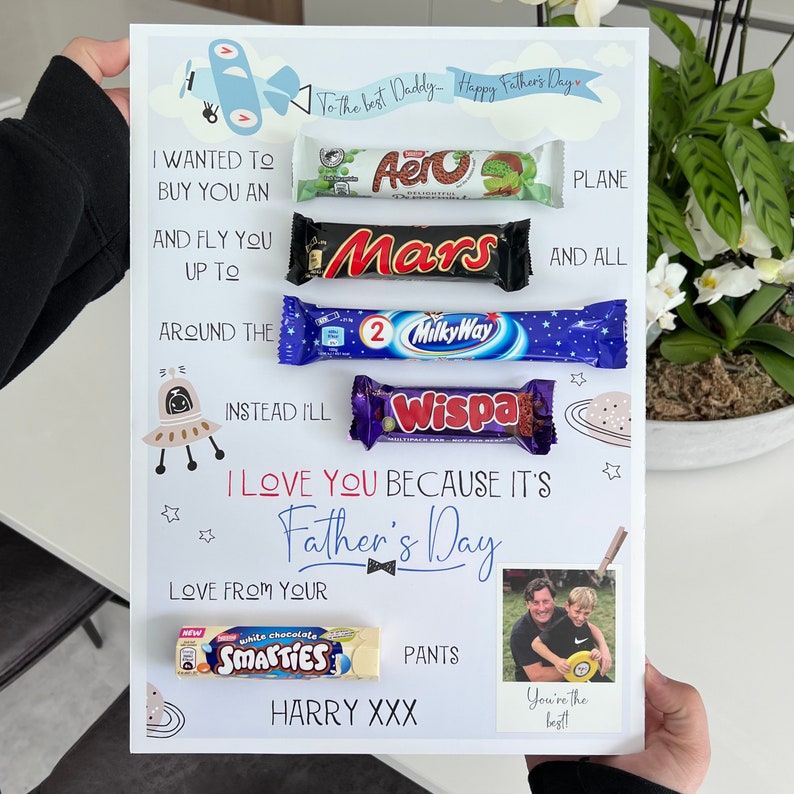 Personalised Fathers Day Chocolate Message Board With Photo Fathers Day Gifts For Him Dad Grandad Present For Dad Chocolate Gift image 1