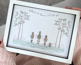 Personalised Family Pebble Picture - Welly Boot Family Pebble Art - Mothers Day Mum Birthday Gift - Framed Pebble Picture - Gifts For Her