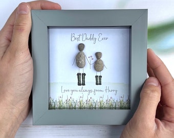Personalised Dad Pebble Picture – Daddy Gift - Framed Family Art - Fathers Day Pebble Picture For Grandad, Uncle, Step Dad Pebble Picture