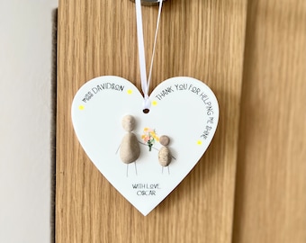 Personalised Teacher Gift - Hanging Teacher Pebble Heart Decoration - Thank You Teacher Christmas Gift -  TA Gift - Teacher Appreciation