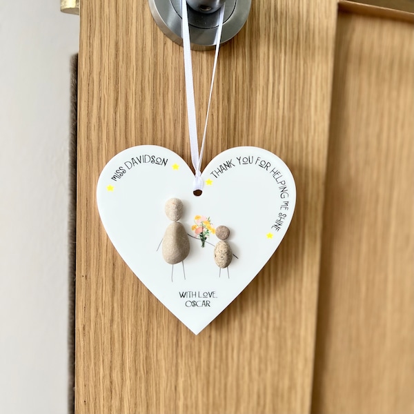 Personalised Teacher Gift - Hanging Teacher Pebble Heart Decoration - Thank You Teacher Christmas Gift -  TA Gift - Teacher Appreciation