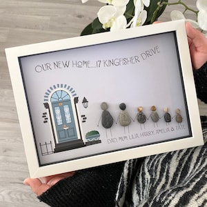New Home Personalised Family Pebble Picture - Framed Pebble Art - New Home - Mothers Day Gift - Mum Birthday Gift -  Housewarming House Gift