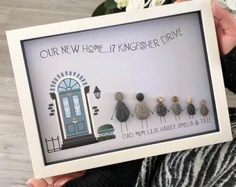 New Home Personalised Family Pebble Picture - Framed Pebble Art - New Home - Mothers Day Gift - Mum Birthday Gift -  Housewarming House Gift