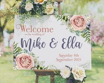 Personalised Wedding Reception A3 Wedding Sign - Wedding Entrance Sign Welcome To Our Wedding - Personalised Wedding Decor - Botanical Leaf