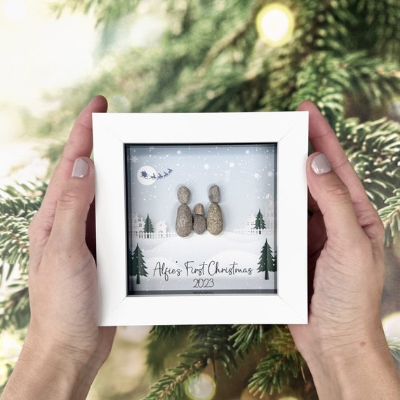 Personalised Baby s 1st Christmas Pebble Picture Framed Babys