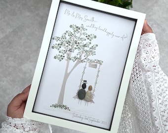Quadro personalizado de pedras para casamento - Arte com pedras para casamento - E viveram felizes para sempre - Noivos - Noiva e Noiva - Noivo