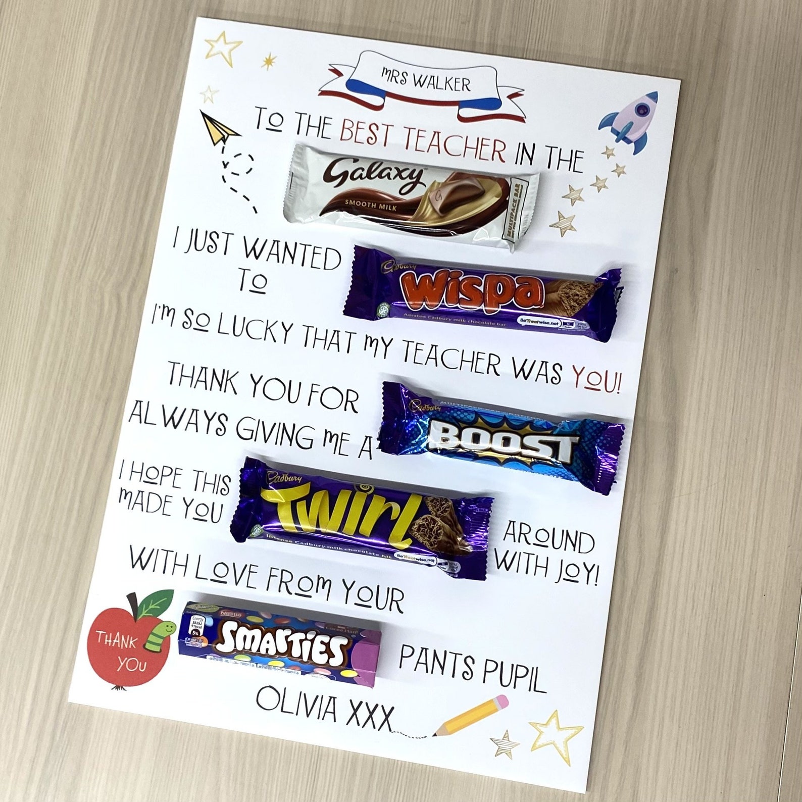 Personalised Thank You Teacher Christmas Chocolate Board Etsy