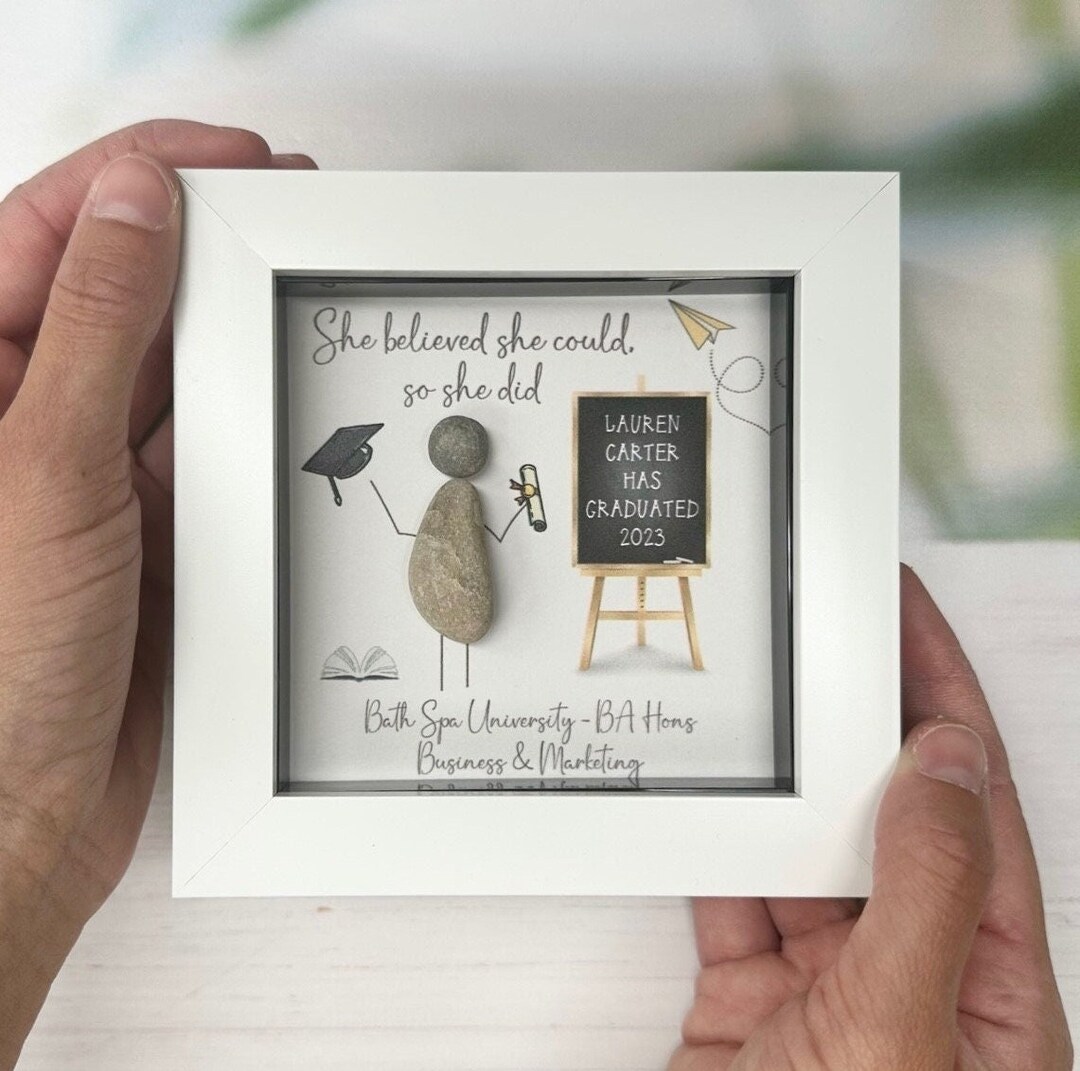 Personalised Graduation Pebble Picture - Framed Pebble Art - Graduation ...