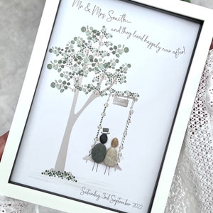 Personalised Wedding Swing Pebble Picture Pebble Art Wedding Framed Pebble Art Him & Her Pebble Art Gift Him And Her Wedding Gift image 2