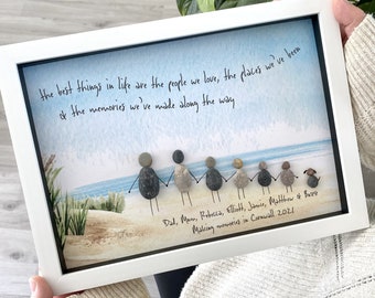 Personalised Family Seaside Beach Pebble Picture - Family Pebble Art - By The Sea - Birthday Gift For Mum - Mothers Day Gift For Her