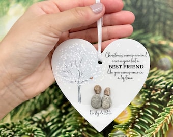 Personalised Best Friends Pebble Bauble - Friends Secret Santa Personalised Names 2023 Hanging Christmas Decoration - Christmas  Ornaments