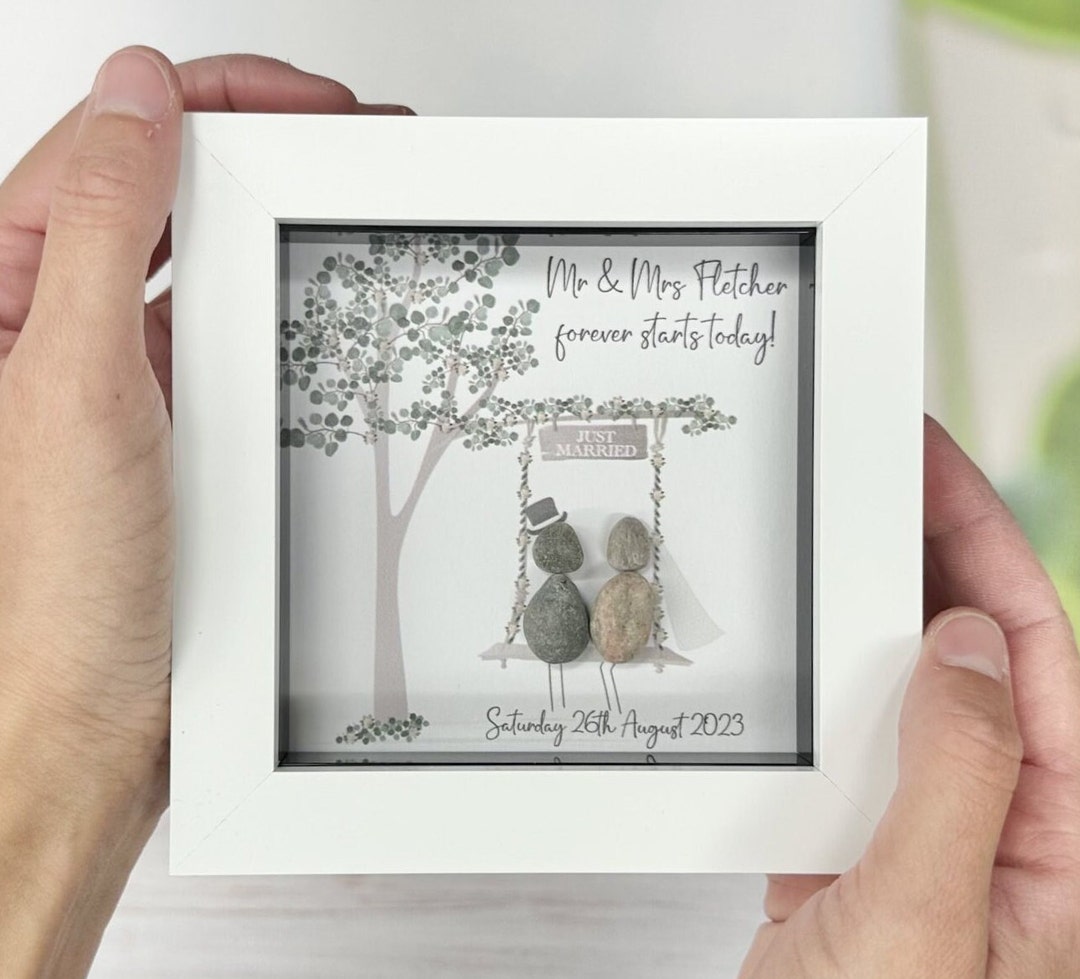 Personalised Wedding Pebble Picture - Framed Mr & Mrs Pebble Art ...