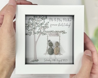 Personalised Wedding Pebble Picture - Framed Mr & Mrs Pebble Art Wedding Gift - On Your Wedding Day - The Day We Got Married - Wedding Gift