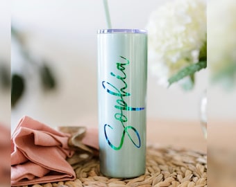 Personalized Skinny Tumbler with Lid and Straw | Monogrammed Tumbler | Marble Tumbler | Rose gold Tumbler  | Custom Tumbler | 20 oz Tumbler