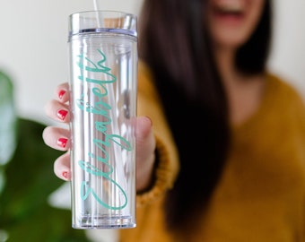 Personalized Clear Acrylic Tumbler | Monogrammed Gift with Lid & Straw