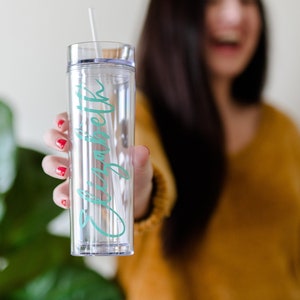 Cute Personalized Clear Tumbler | Custom Tumbler with Lid and Straw |  Monogrammed Tumbler | Bachelorette Gifts | Bridal Gifts