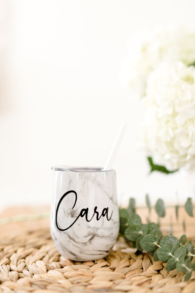 Monogrammed Stainless Wine Tumbler | Personalized Powder Coated Stainless Steel Wine Tumbler | Wine tumbler with lid and straw 