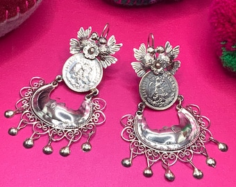 Aretes de plata mexicana con paloma mazahua