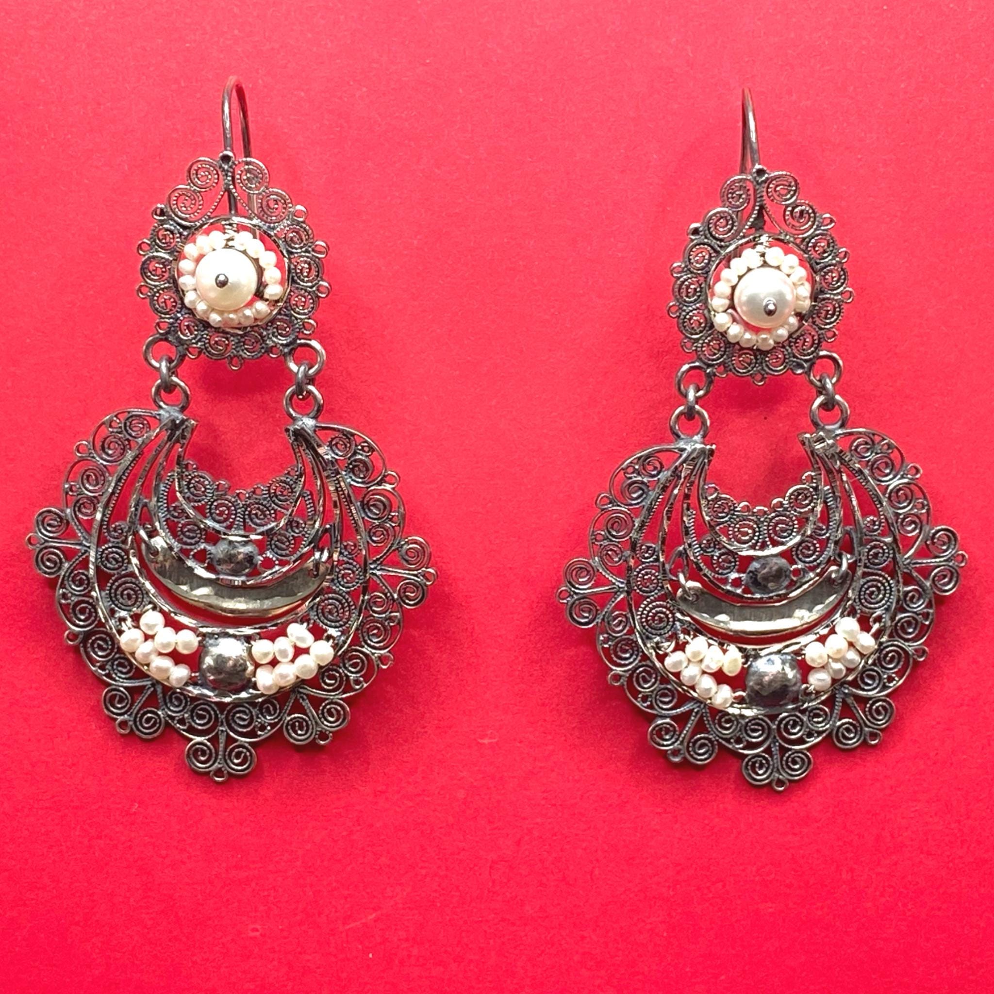 Aretes de filigrana de plata oaxaqueña mexicana