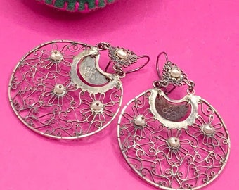 Traditional Mexican Oaxacan silver filigree earrings with pearls
