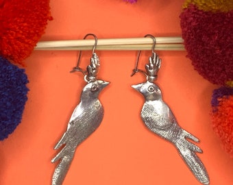 Mexican silver filigree bird earrings, Frida earrings