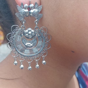 Mazahua earrings, Mexican silver earrings, Arracada earrings, traditional Mexican earrings, Oaxaca earrings, Oaxaca filigree, traditional Mexican jewelry, Federico Jimenez, Mexican artisans, Taxco silver