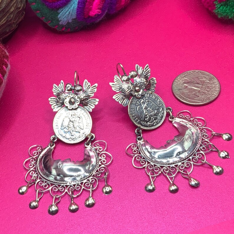 Mazahua earrings, Mexican silver earrings, Arracada earrings, traditional Mexican earrings, Oaxaca earrings, Oaxaca filigree, traditional Mexican jewelry, Federico Jimenez, Mexican artisans, Taxco silver