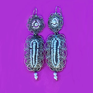 Vintage Mexican Oaxacan silver filigree earrings with pearls
