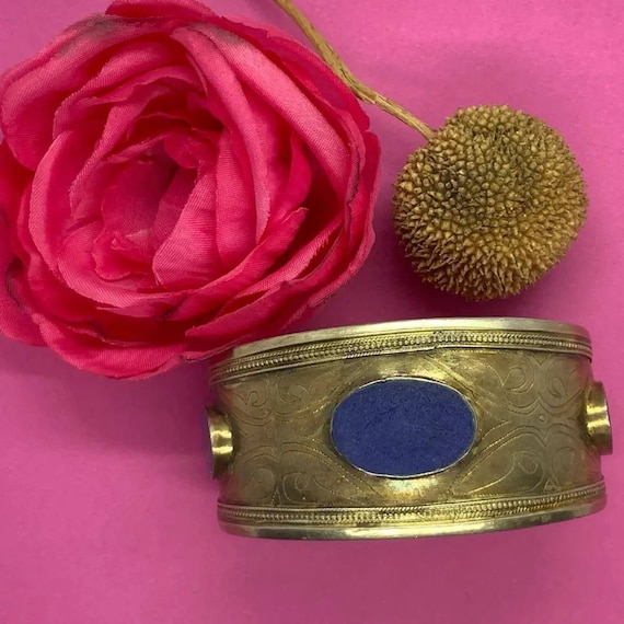 Gold plated Lapis Afghan Tribal Cuff Vintage - image 1