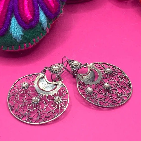 Traditional Mexican Oaxacan Silver Filigree Earrings With Pearls