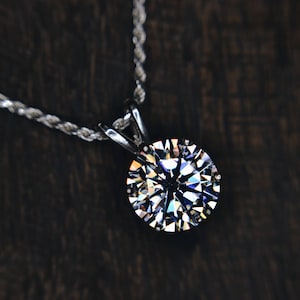 3 Carat (9 millimeter) Brilliant Solitaire Co Diamond Simulant 6-Prong Pendant Necklace - 925 Sterling Silver Diamond Chain